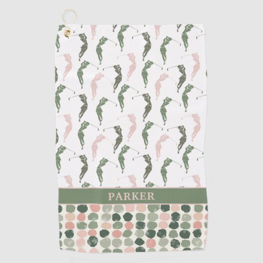 Moderne Vrouw Golfer Monogram Golfhanddoek (Voorkant)