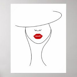 Moderne vrouw in Pet met rode lippenstift lijnkuns Poster