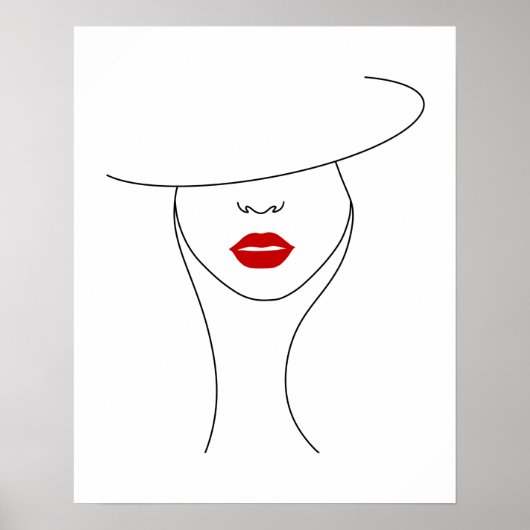 Moderne vrouw in Pet met rode lippenstift lijnkuns Poster (Voorkant)