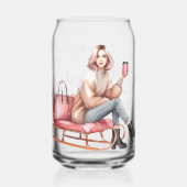 Moderne vrouw op slee kerst blikvorm glas (Links)