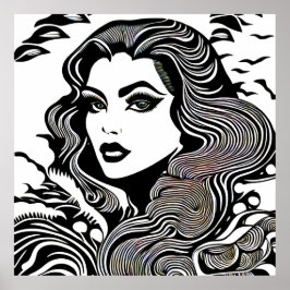 Moderne vrouw zwart-wit poster