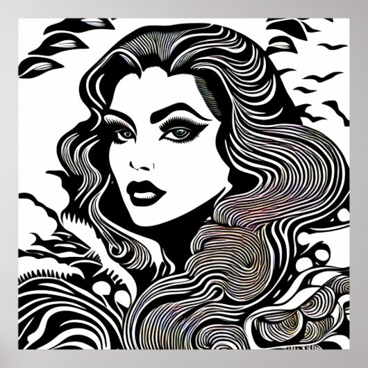 Moderne vrouw zwart-wit poster (Voorkant)