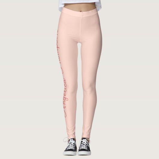 Moderne Vrouwelijke Effen Zachte Roze Script Aange Leggings (Voorkant)