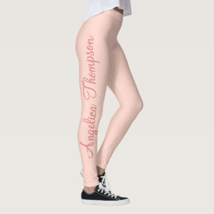 Moderne Vrouwelijke Effen Zachte Roze Script Aange Leggings