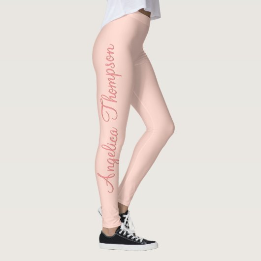 Moderne Vrouwelijke Effen Zachte Roze Script Aange Leggings (Rechts)