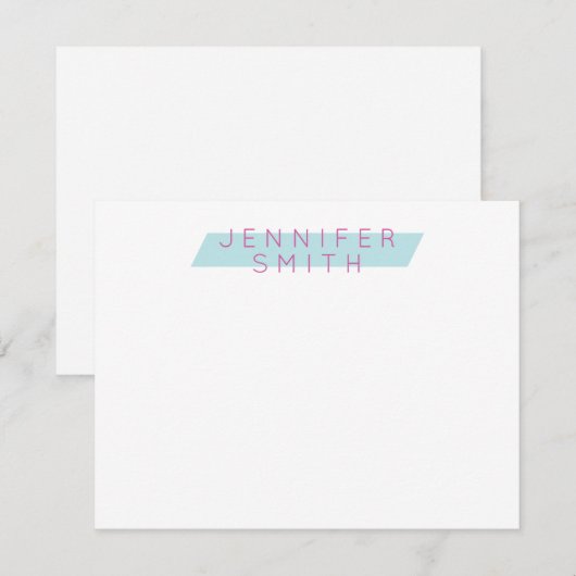 Moderne vrouwelijke gepersonaliseerde notitiekaartje (Voorkant / Achterkant)