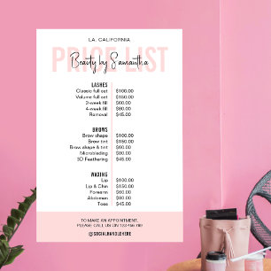 Moderne Vrouwelijke Roze Beauty Salon Prijslijst Poster
