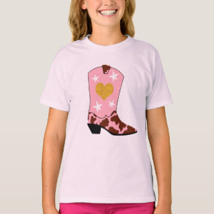 Moderne vrouwelijke roze cowgirl Western oppas mei T-shirt