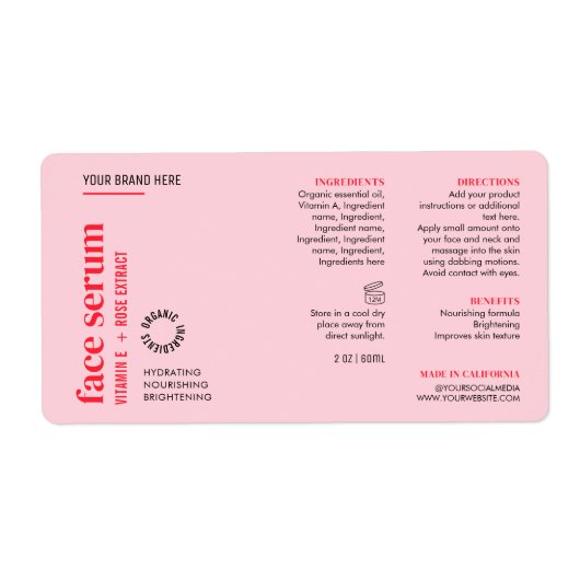 Moderne Vrouwelijke Roze Gezicht Serum Olie Droppe Etiket (Voorkant)