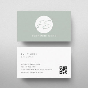 Moderne Vrouwelijke Salie Monogram QR-code Visitekaartje