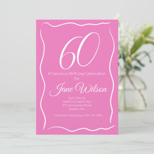 Moderne Vrouwelijke Script Roze Witte 60e Verjaard Kaart (Staand voorkant)