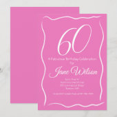 Moderne Vrouwelijke Script Roze Witte 60e Verjaard Kaart (Voorkant / Achterkant)