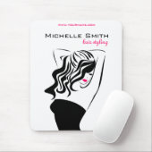 Moderne vrouwelijke zwarte en roze Trendy Hair Sal Muismat (Met muis)