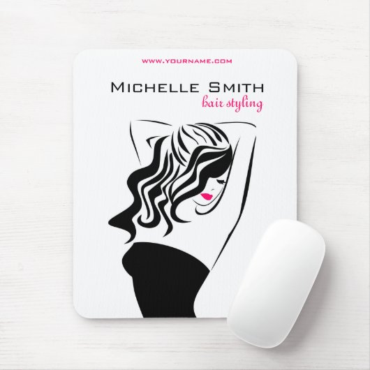 Moderne vrouwelijke zwarte en roze Trendy Hair Sal Muismat (Met muis)