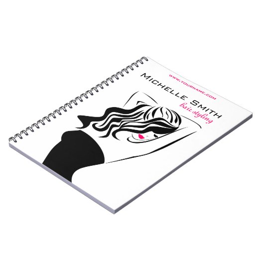 Moderne vrouwelijke zwarte en roze Trendy Hair Sal Notitieboek (Linkerzijde)