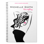 Moderne vrouwelijke zwarte en roze Trendy Hair Sal Notitieboek (Voorkant)