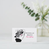 Moderne vrouwelijke zwarte en roze Trendy Hair Sal Visitekaartje (Staand voorkant)