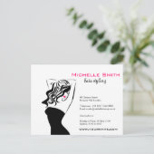 Moderne vrouwelijke zwarte en roze Trendy Kapsalon Briefkaart (Staand voorkant)