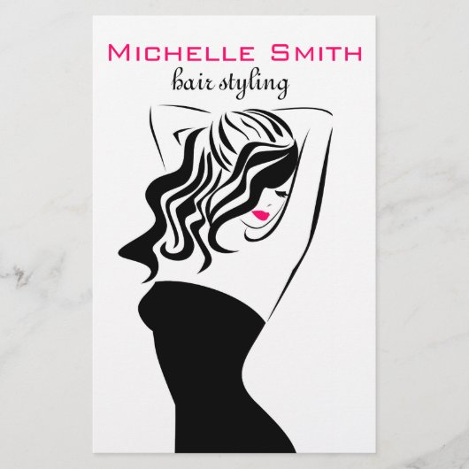 Moderne vrouwelijke zwarte en roze Trendy Kapsalon Flyer (Voorkant)