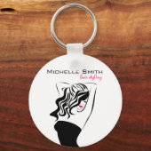 Moderne vrouwelijke zwarte en roze Trendy Kapsalon Sleutelhanger (Voorkant)