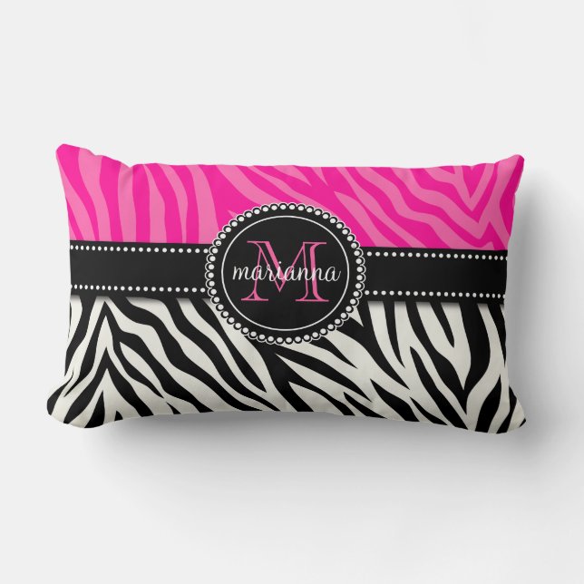 Moderne Vrouwelijke Zwarte Roze Zebraprint Persoon Kussen (Voorkant)