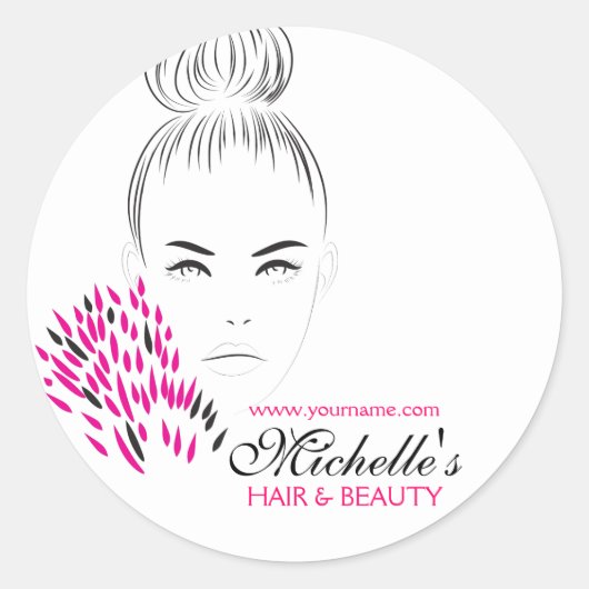 Moderne vrouwelijke Zwarte Witte Roze Chic Mode Me Ronde Sticker (Voorkant)