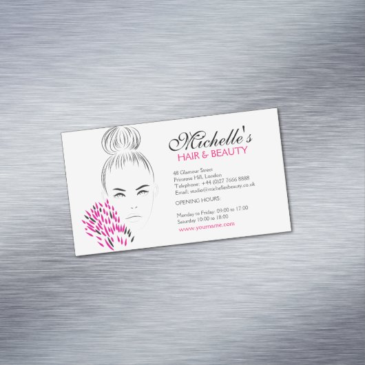 Moderne vrouwelijke Zwarte Witte Roze Chic Mode Me Visitekaartje Magneet (Voorbeeld)