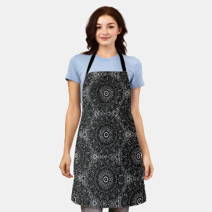 Moderne Vrouwen Fancy Zwart & Wit Bloemen Dot Art Schort