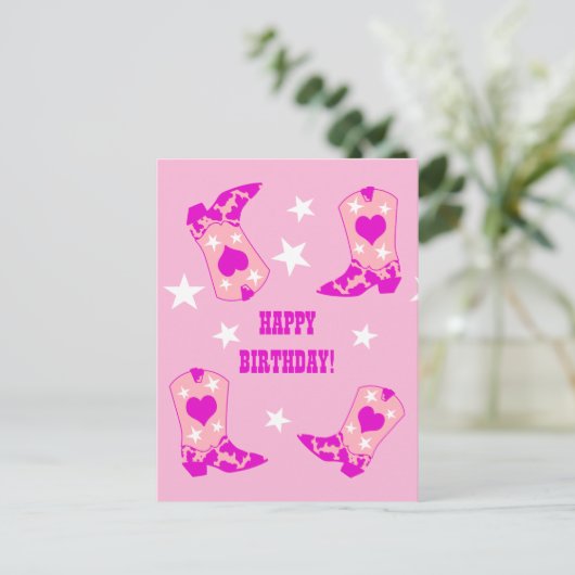 Moderne Vrouwen Roze Cowgirl Western Laarzen Verja Briefkaart (Staand voorkant)