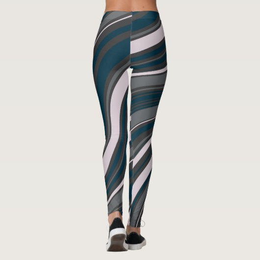 Moderne Vrouwen Rustiek Blauw & Grijs Leggings (Achterkant)