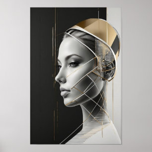 Moderne Vrouwenportret - Abstracte Gouden Kunst Poster