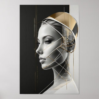 Moderne Vrouwenportret - Abstracte Gouden Kunst Poster