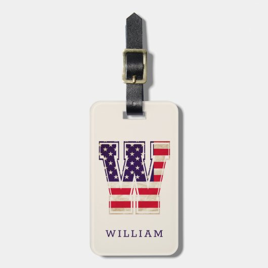 Moderne VS Vlag Monogram W Bagagelabel (Voorkant verticaal)