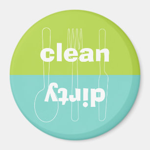 Moderne, vuile, schone, groene vaatwasmachine magneet
