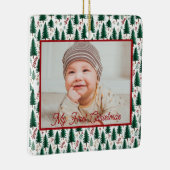 Moderne Vuurbomen Patroon Baby's Eerste Kerstmis Keramisch Ornament (Rechts)