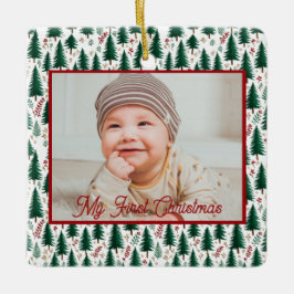 Moderne Vuurbomen Patroon Baby's Eerste Kerstmis Keramisch Ornament