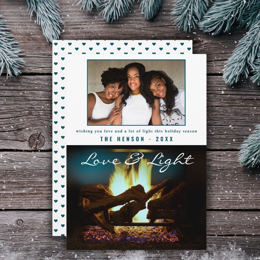 Moderne vuurhaard Cozy kerstfoto Kaart