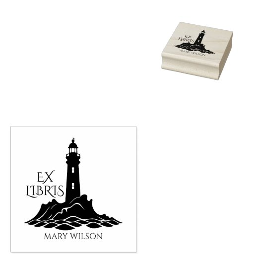 Moderne Vuurtoren Ex Libris Bibliotheek Custom Rubberstempel (Gestempeld)