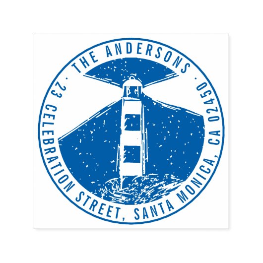 Moderne Vuurtoren Ronde Familienaam Retouradres Zelfinktende Stempel (Design)