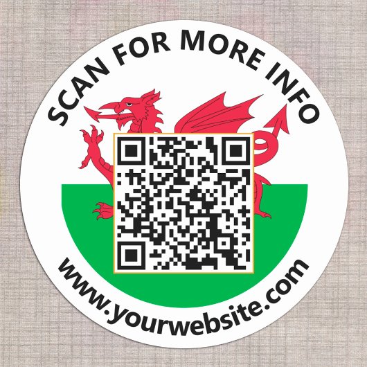 Moderne Wales QR-code stickers, Welshe vlag Ronde Sticker