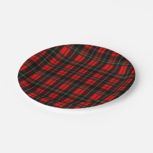 Moderne Wallace Rood Schotse Tartan Plaid Patroon Papieren Bordje