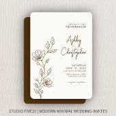 Moderne Walnoot Bruin Bladgroen Omtrek Bruiloft Kaart