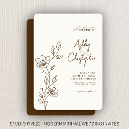 Moderne Walnoot Bruin Bladgroen Omtrek Bruiloft Kaart