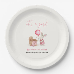 Moderne wandelwagen Bunny Balloon Girl Baby shower Papieren Bordje