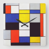 Moderne wandklok met compositie van Piet Mondriaan (Voorkant)