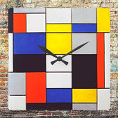 Moderne wandklok met compositie van Piet Mondriaan
