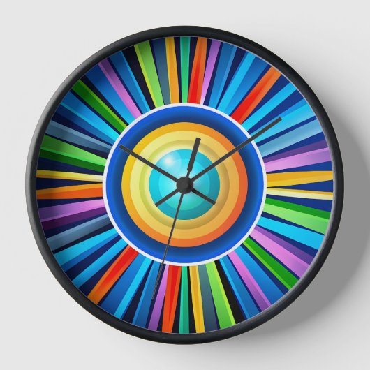 Moderne wandklok met levendige radiale regenboog z (Voorkant)