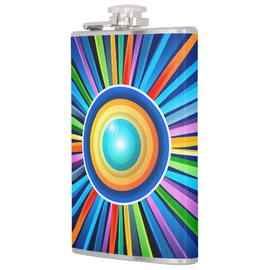 Moderne wandklok met levendige radiale regenboog z heupfles (Links)