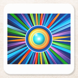 Moderne wandklok met levendige radiale regenboog z kartonnen onderzetters