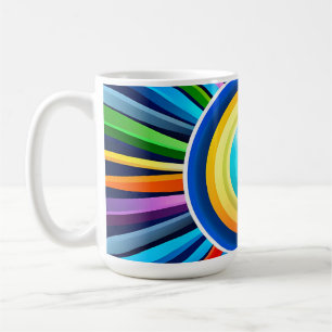 Moderne wandklok met levendige radiale regenboog z koffiemok